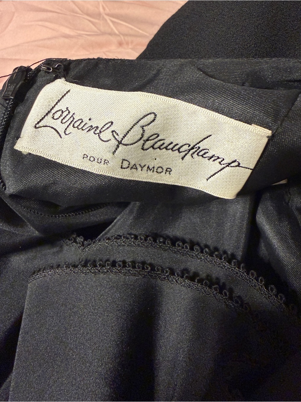Vintage Lorraine Beauchamp Daymor Black Wool Open Back Ruffle Cocktail Dress - Picture 3 of 8